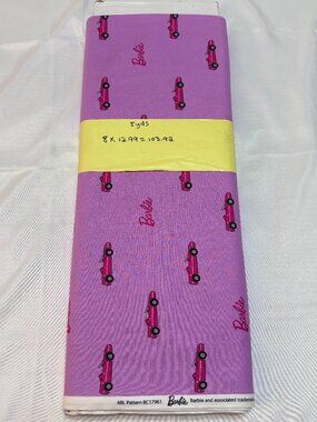 Barbie Pink Convertible Car Logo Cotton Fabric 8 Yards Licensed Mattel 2020
